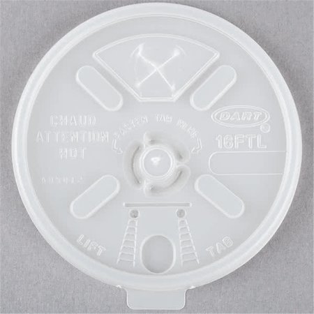 DART CONTAINER Dart Container 16FTL CPC Translucent Lift n Lock Lid with Straw Slot; White - Case of 1000 16FTL  CPC